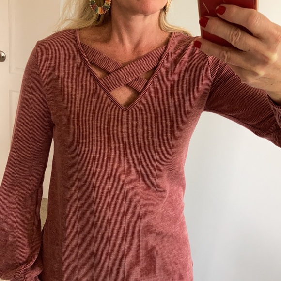 Burgundy, Ribbed Long Sleeve Tunic Top - Picture 8 of 10